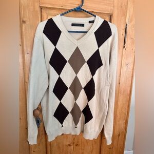 Axist Argyle V Neck Sweater 100% Cotton Sz Medium Academia Sexy Nerd Y2K